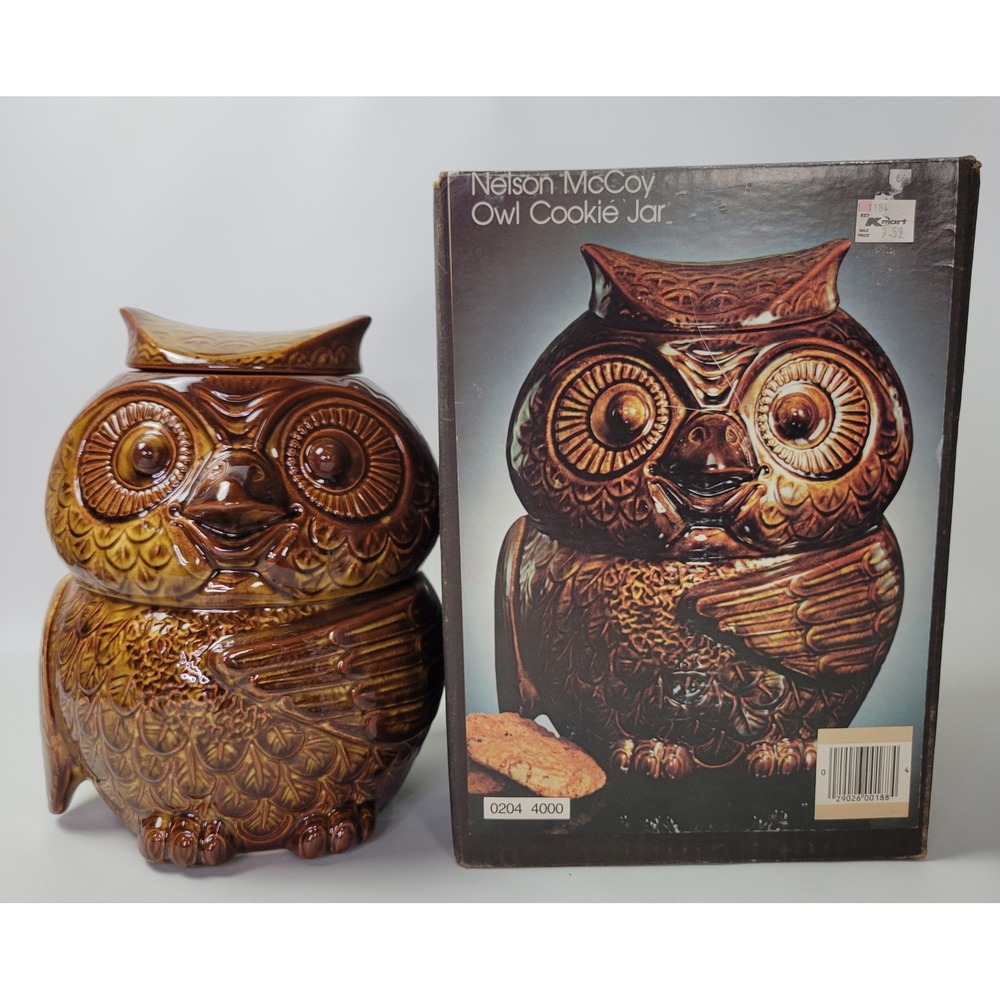 Nelson McCoy Owl Cookie Jar Vintage Brown Glazed Ceramic 0204 4000 NIB